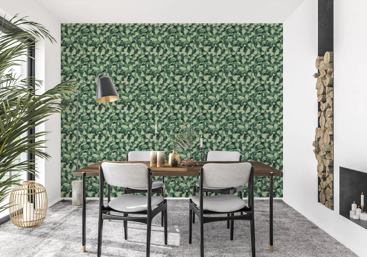 Abstrakt tapet med skovfarvet camouflagetekstur