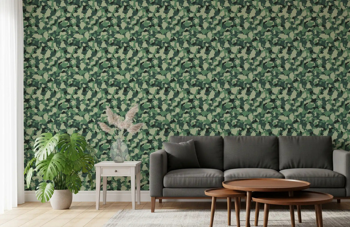 Abstrakt tapet med skovfarvet camouflagetekstur