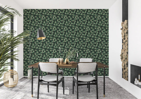 Minimalistyczna tapeta z wirami w leśnej zieleni