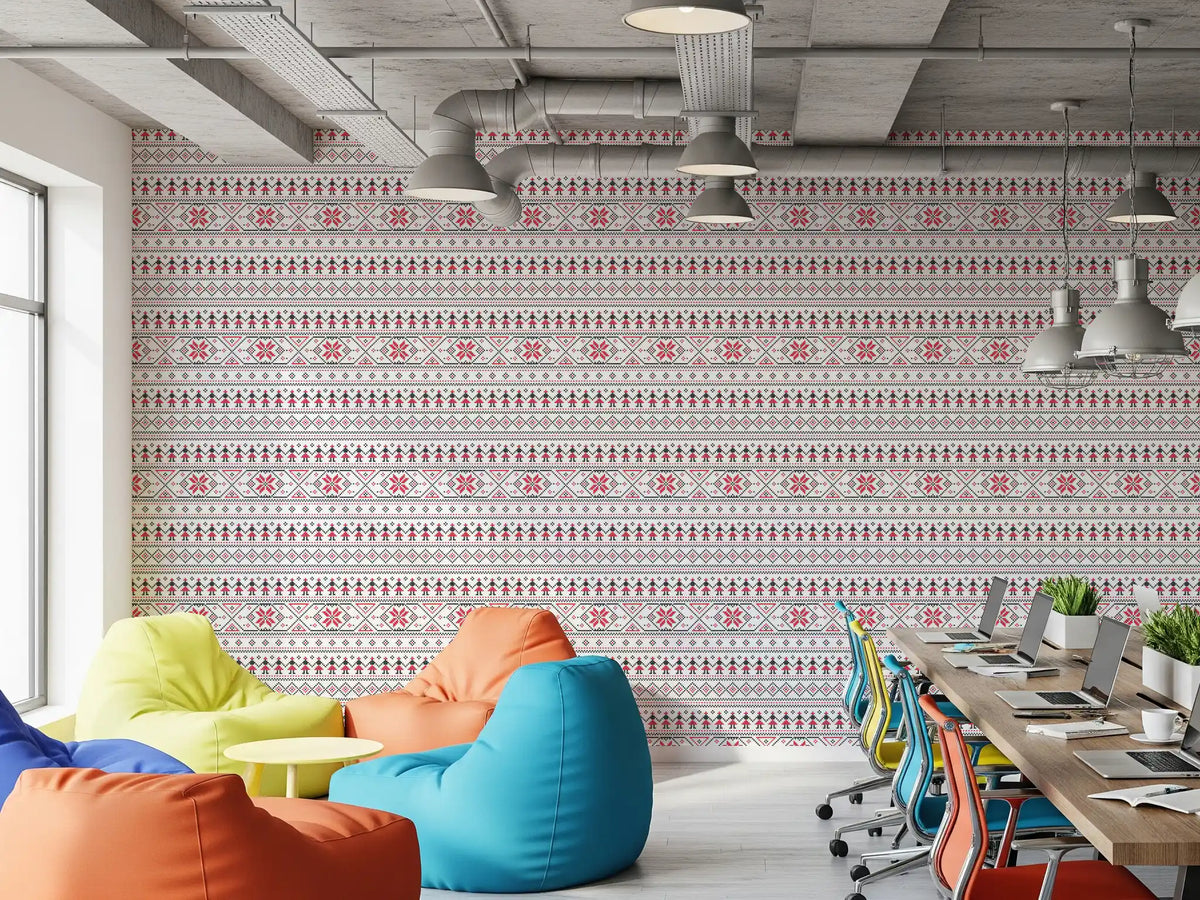 Papel tapiz de patrón geométrico de azulejos de arte folclórico