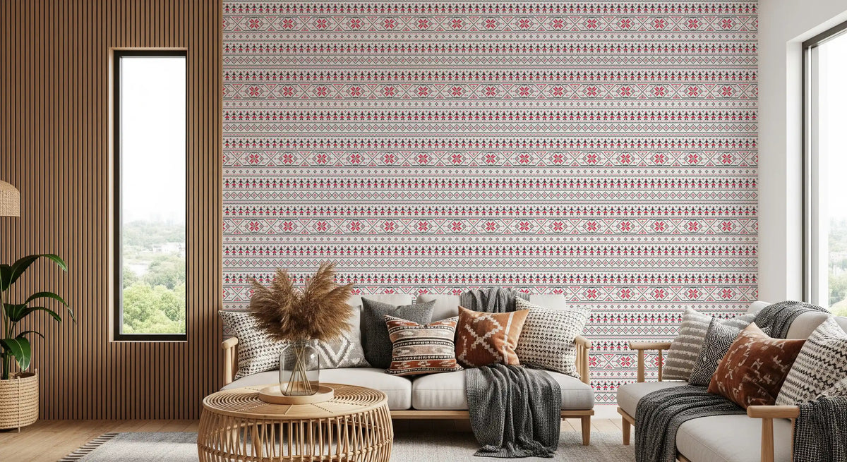 Papel tapiz de patrón geométrico de azulejos de arte folclórico