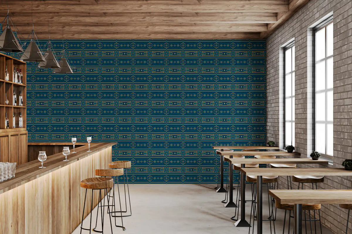 Abstrakti sinivihreä ja kultainen mosaiikkitapetti