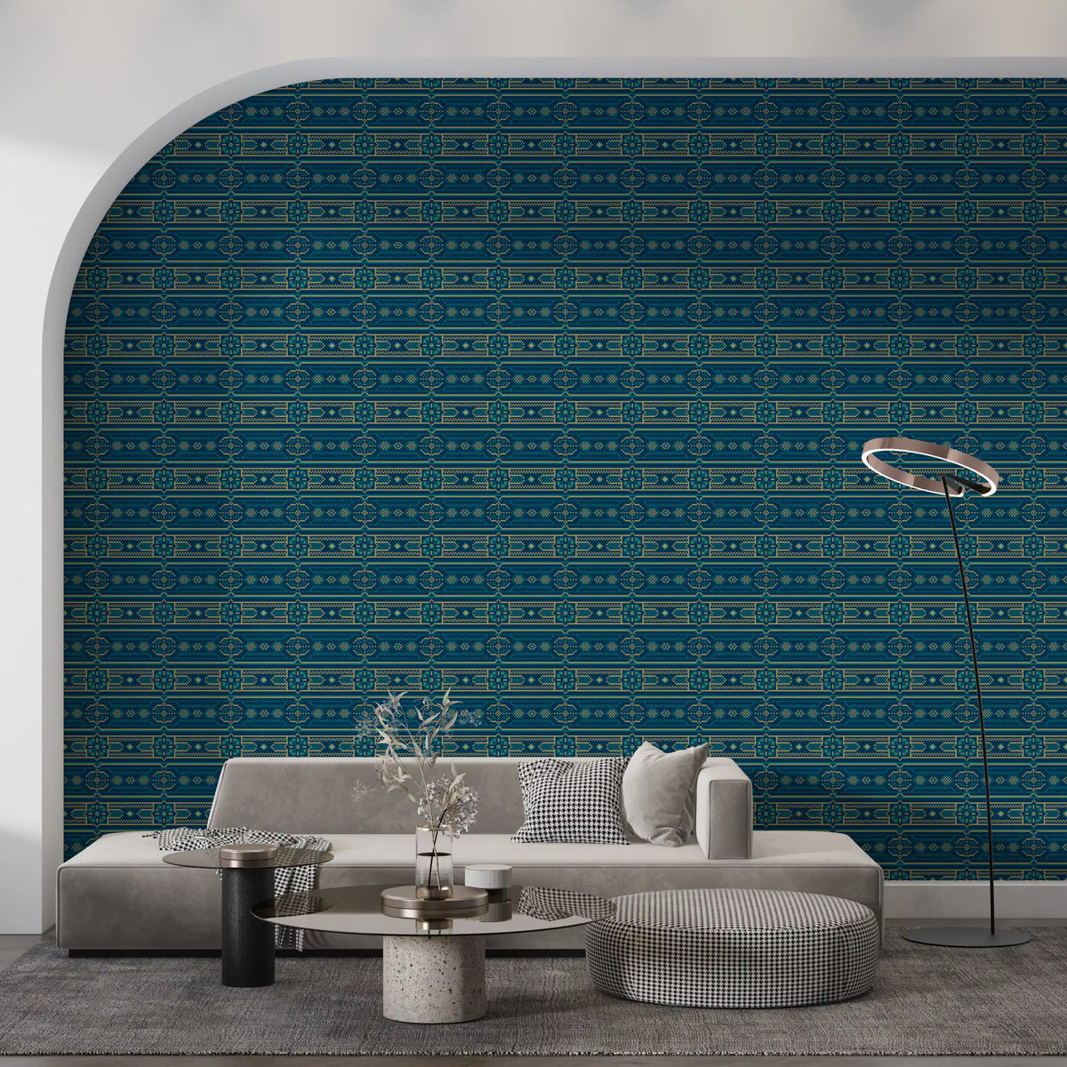 Abstrakti sinivihreä ja kultainen mosaiikkitapetti