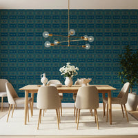 Abstrakti sinivihreä ja kultainen mosaiikkitapetti