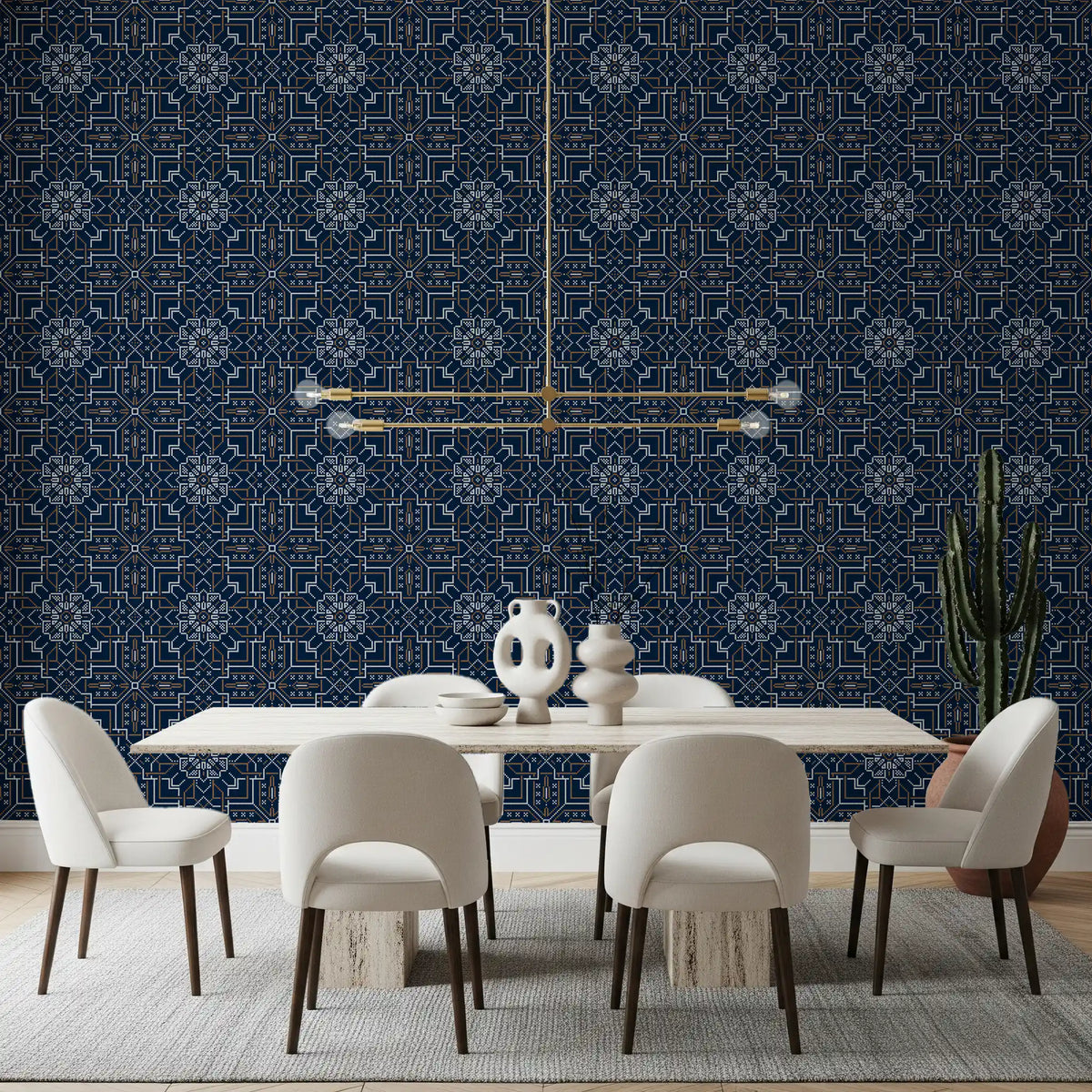 Midnattstapet med geometrisk korsstingmønster