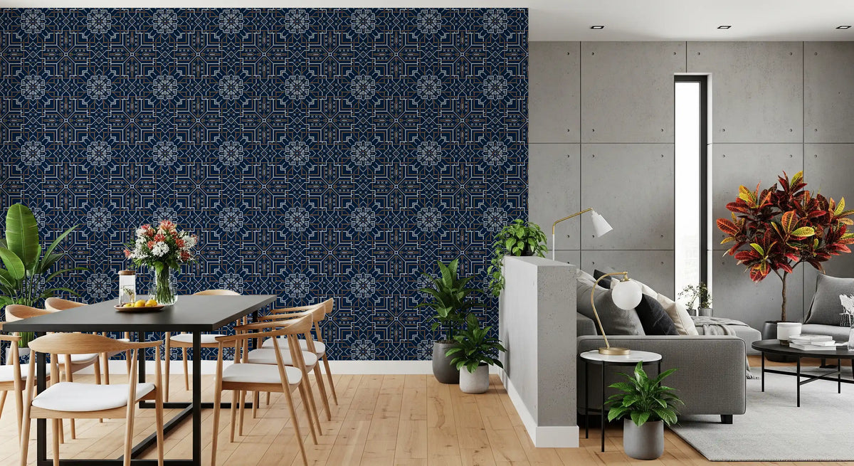 Midnattstapet med geometrisk korsstingmønster