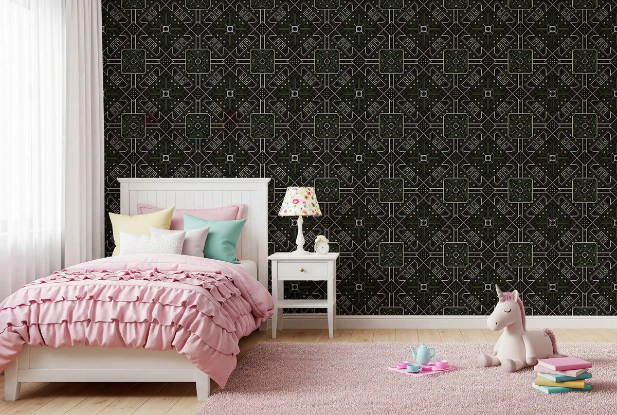 Folkloretapet med syet geometrisk mønster