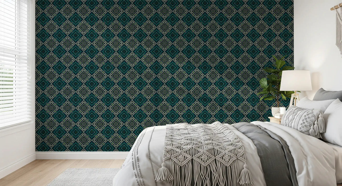 Geometriskt tapet med pixlad diamantgrid⁠