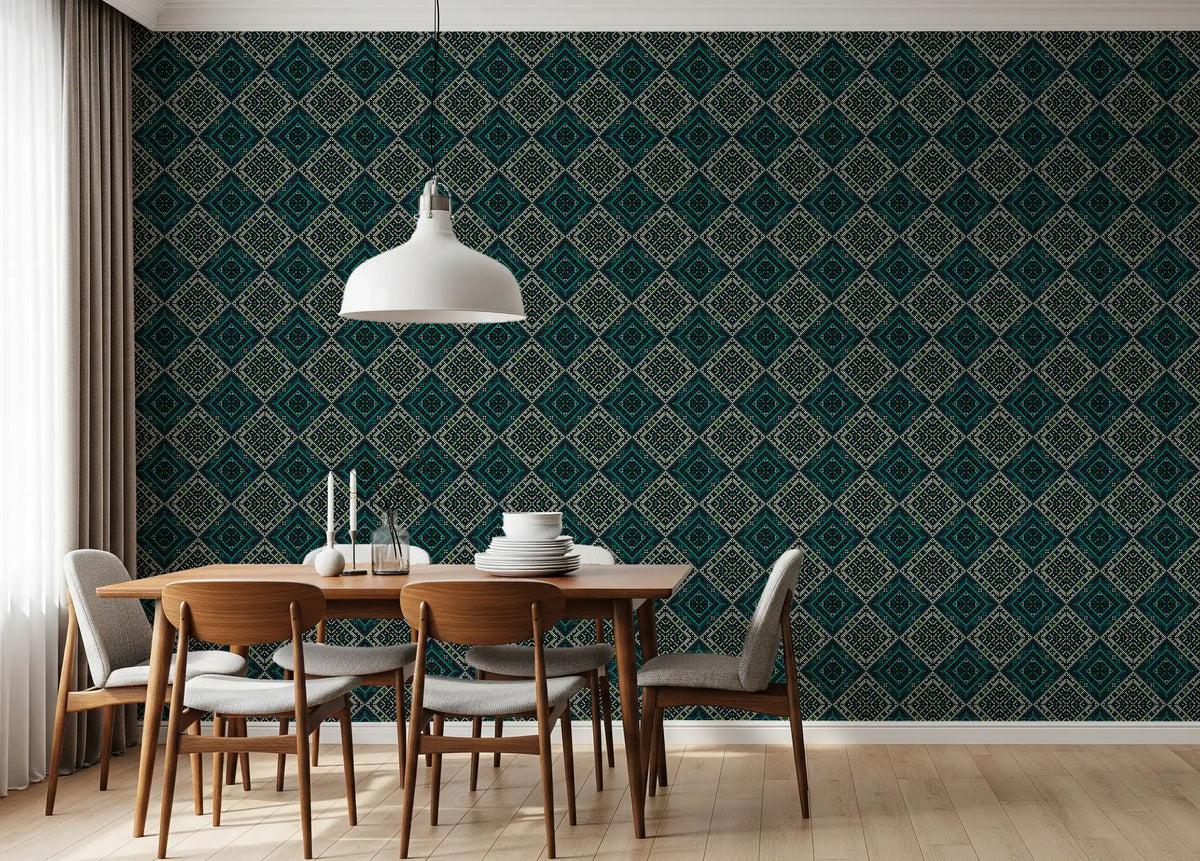 Geometriskt tapet med pixlad diamantgrid⁠