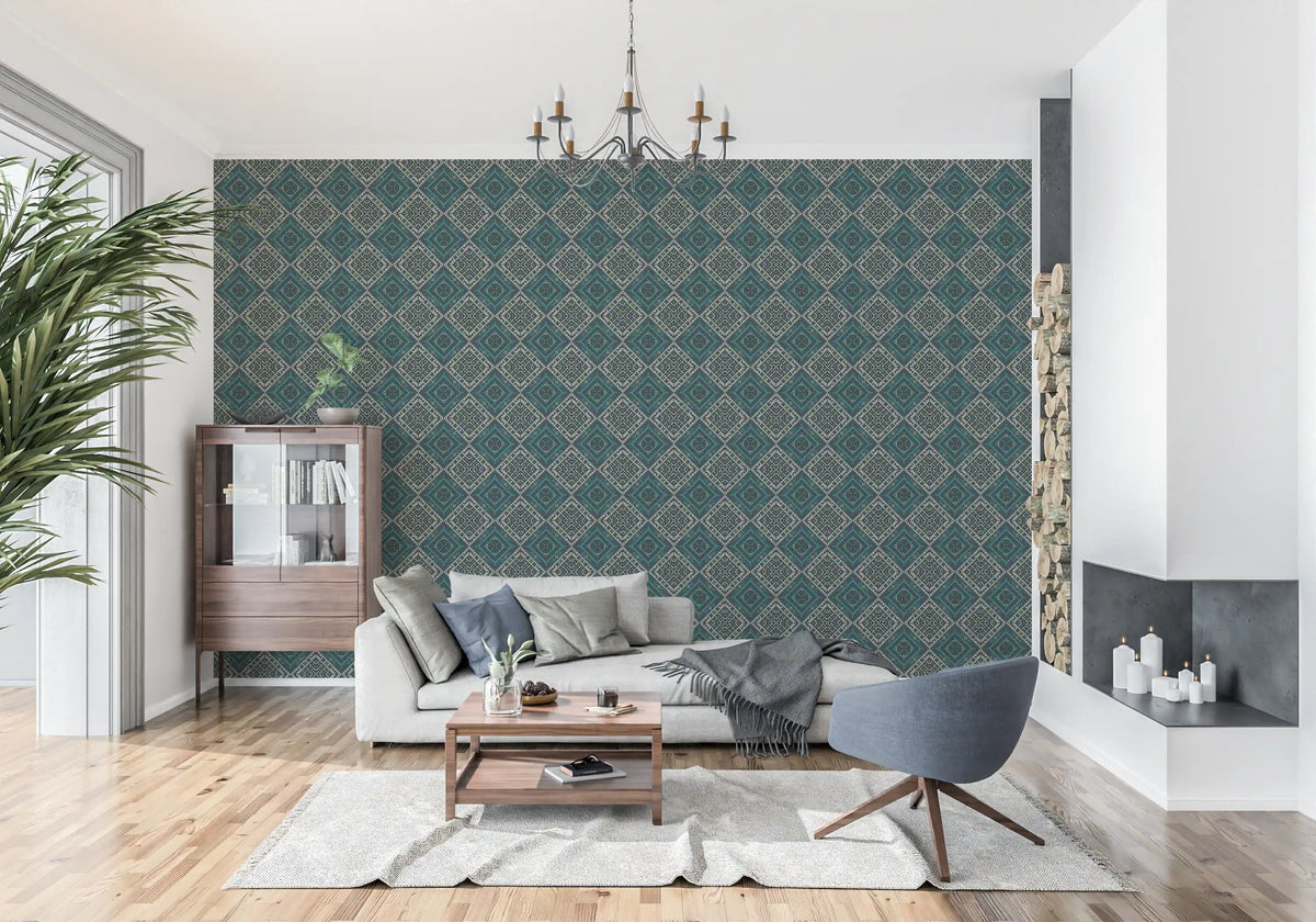 Geometriskt tapet med pixlad diamantgrid⁠