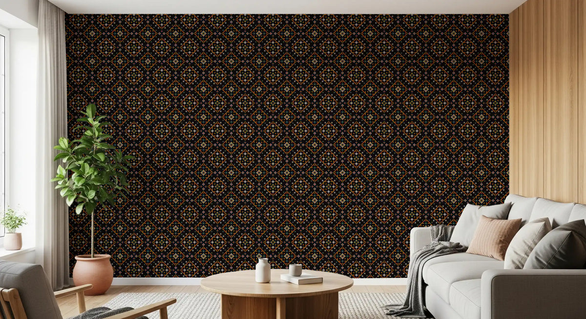 Papier peint au rythme de la broderie en croix géométrique