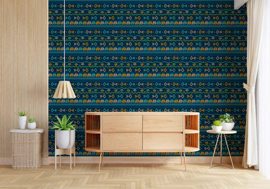 Tapete mit Ethno-Motiv und Indigo-Muster
