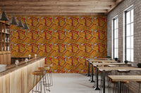 Papier peint à motifs géométriques ocres tribaux