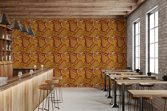Papier peint à motifs géométriques ocres tribaux