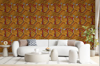Papier peint à motifs géométriques ocres tribaux