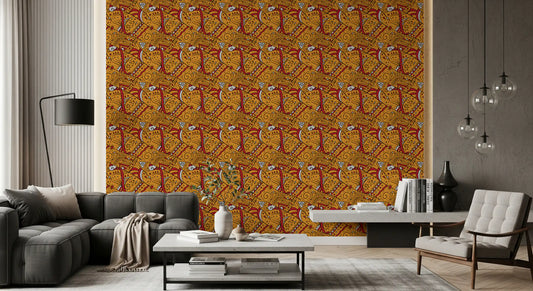 Papier peint à motifs géométriques ocres tribaux
