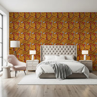 Papier peint à motifs géométriques ocres tribaux
