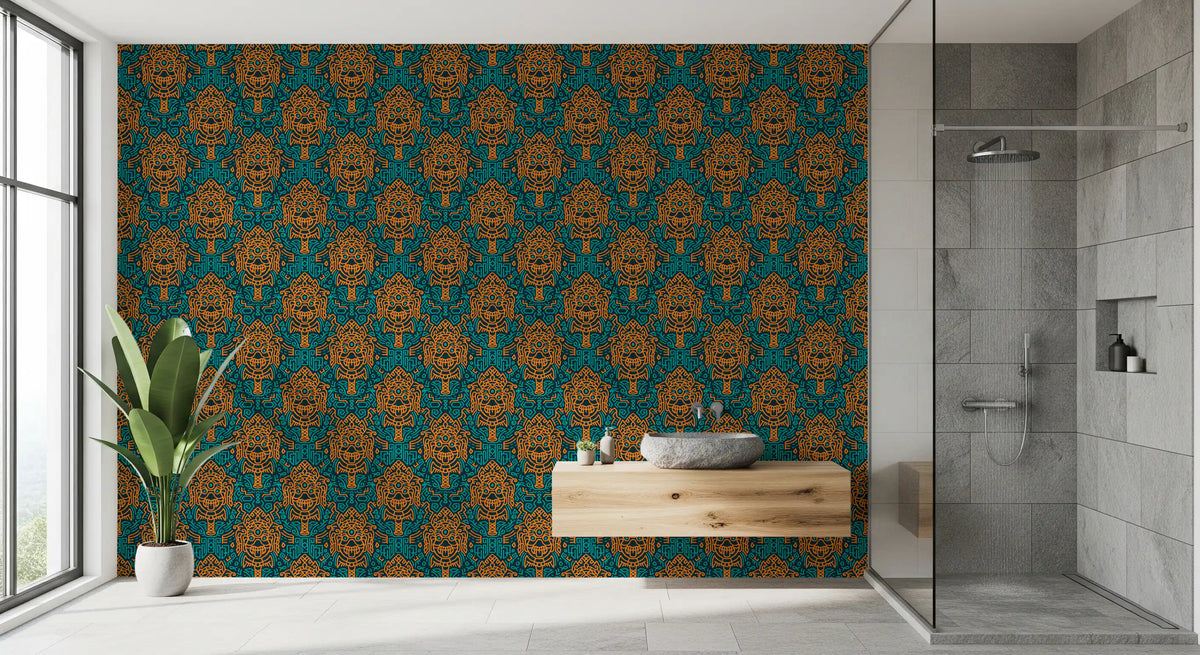 Tapete mit grafischem Maskenmotiv