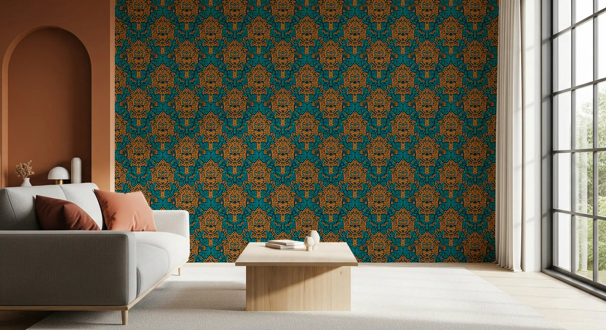Tapete mit grafischem Maskenmotiv
