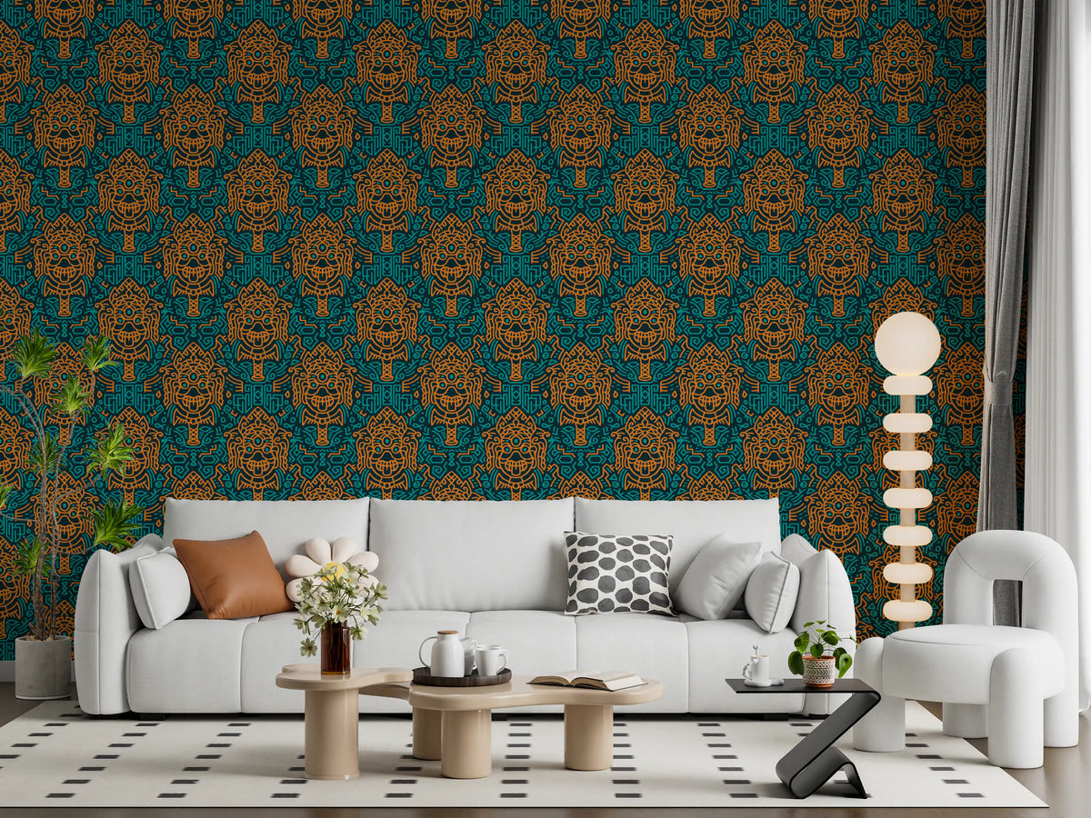 Tapete mit grafischem Maskenmotiv