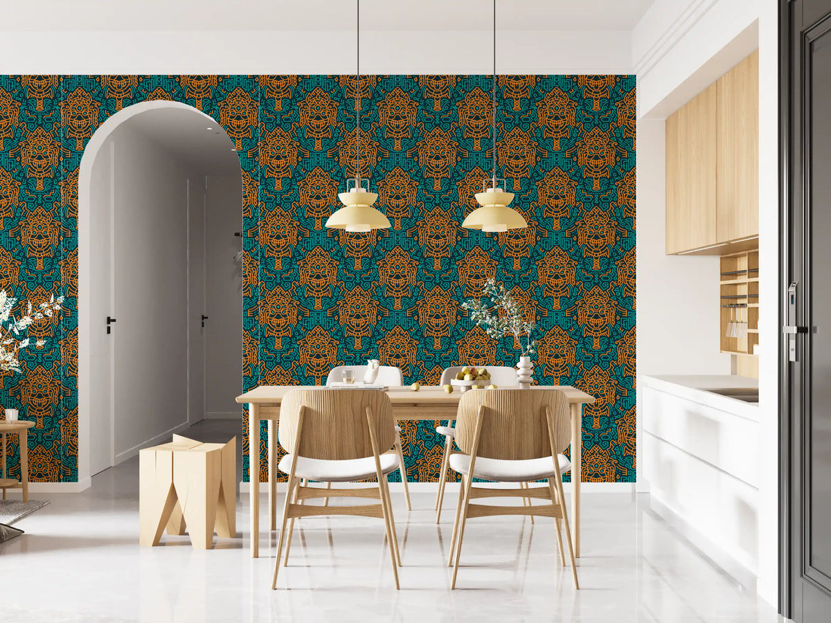 Tapete mit grafischem Maskenmotiv