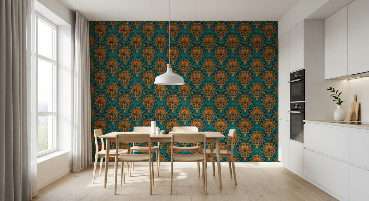 Tapete mit grafischem Maskenmotiv