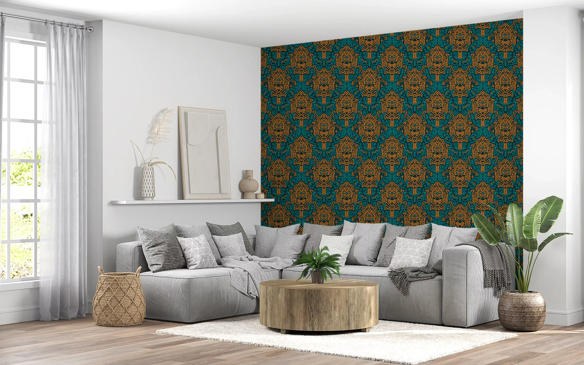 Tapete mit grafischem Maskenmotiv
