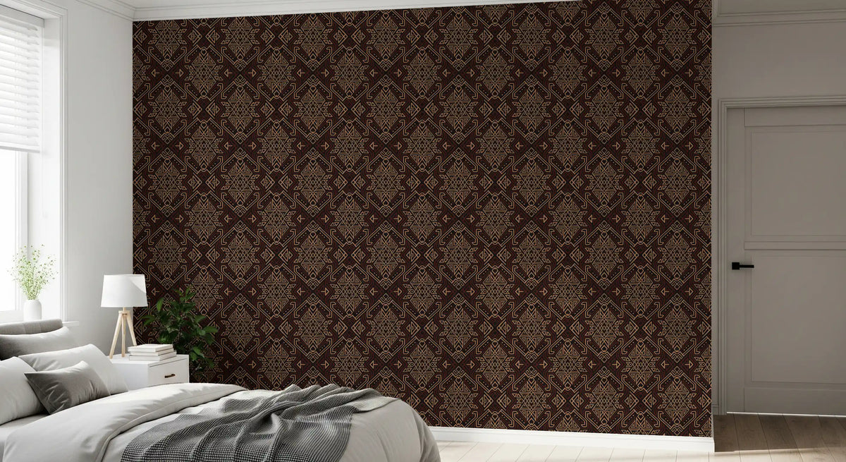 Ancient Geometric Brown Tribal Motif Wallpaper⁠