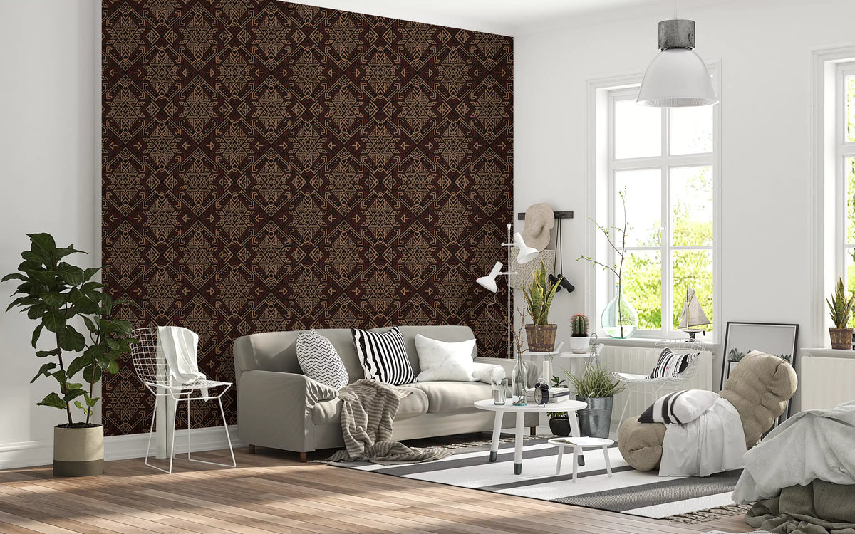 Ancient Geometric Brown Tribal Motif Wallpaper⁠