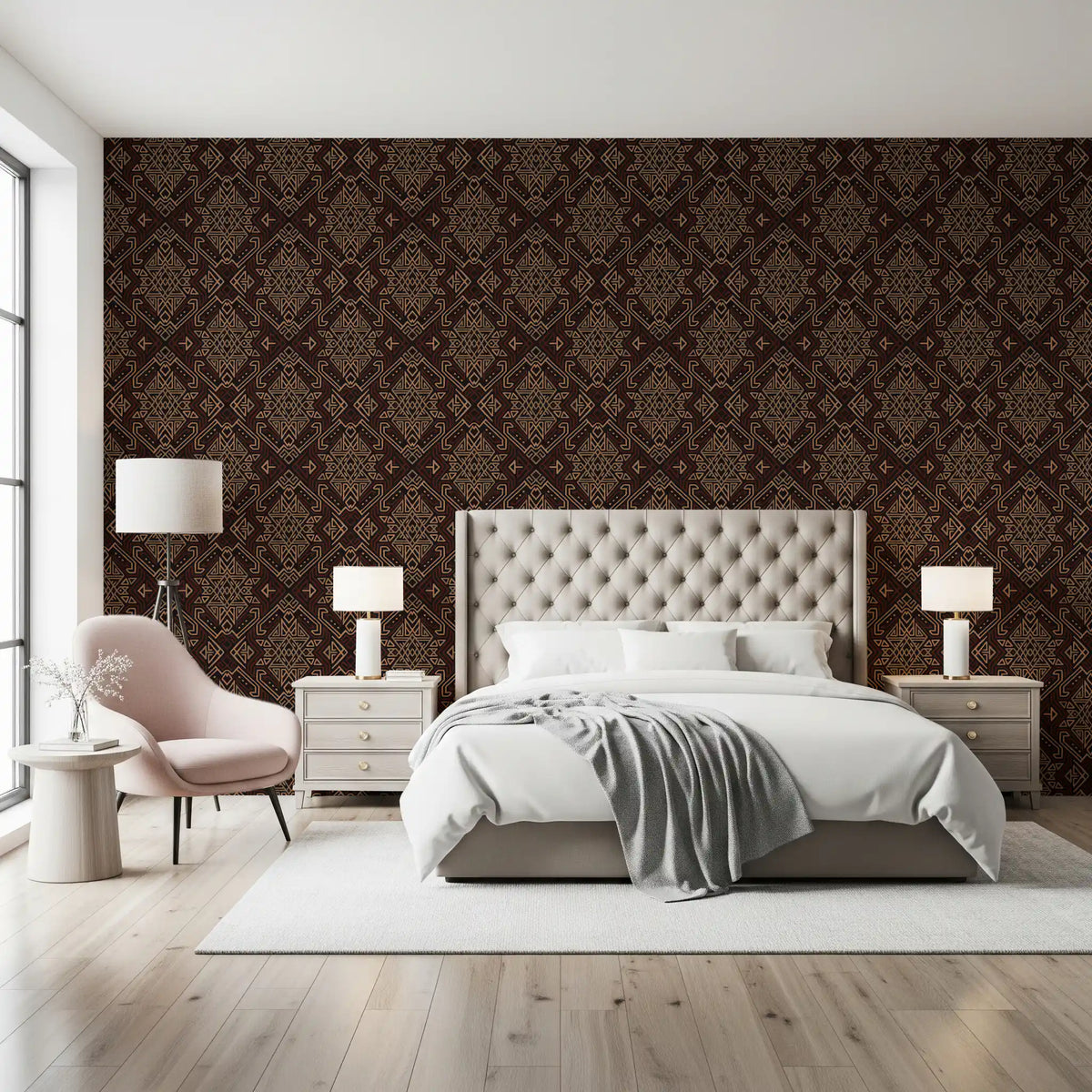 Ancient Geometric Brown Tribal Motif Wallpaper⁠