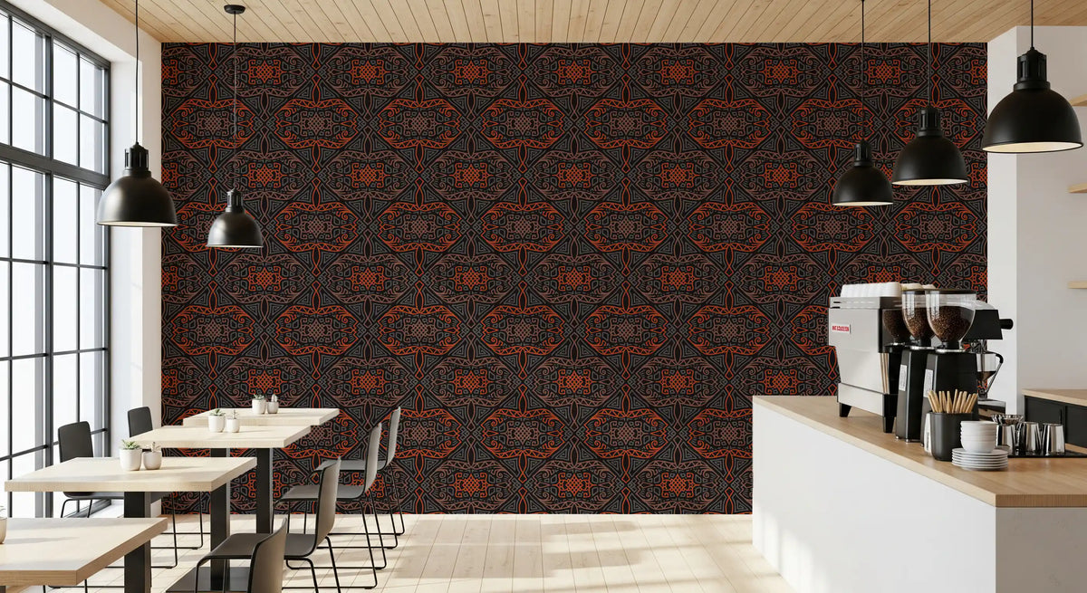 Tapete mit abstrakten Linien in Anthrazit und Terrakotta