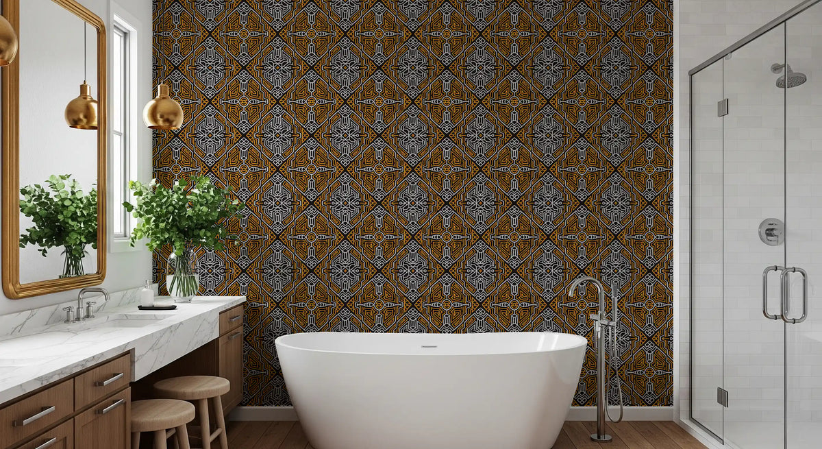 Noir and Gold Tribal Labyrinth Wallpaper⁠