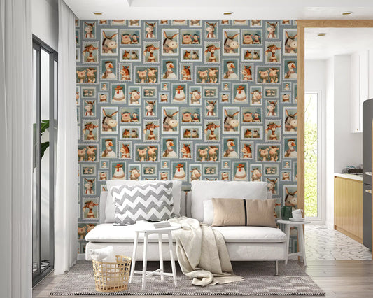 Papier peint champêtre rustique « Galerie de portraits de ferme fantaisistes »
