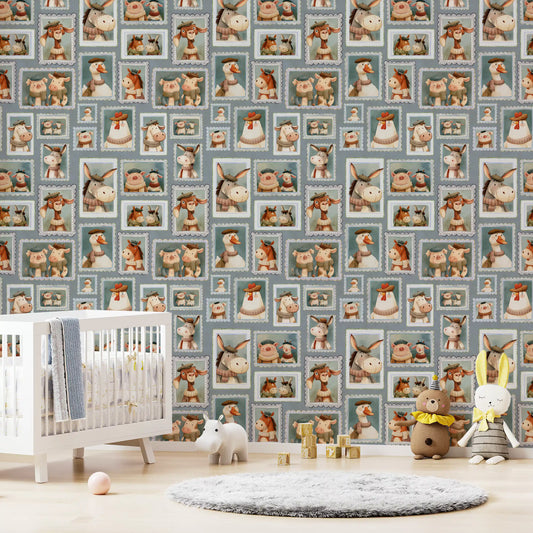 Papier peint champêtre rustique « Galerie de portraits de ferme fantaisistes »
