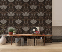 Papel tapiz con motivo floral damasco Choco⁠