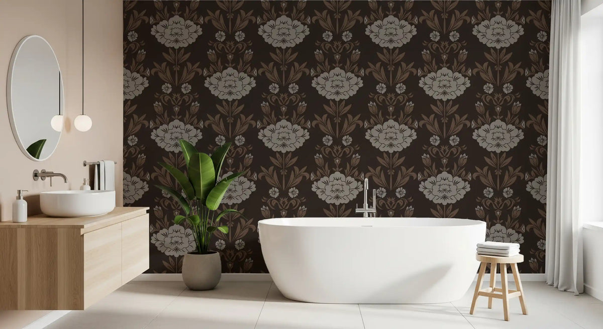 Papel tapiz con motivo floral damasco Choco⁠