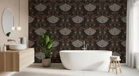 Papel tapiz con motivo floral damasco Choco⁠