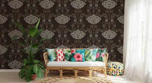 Choco Floral Damask Motif Wallpaper⁠