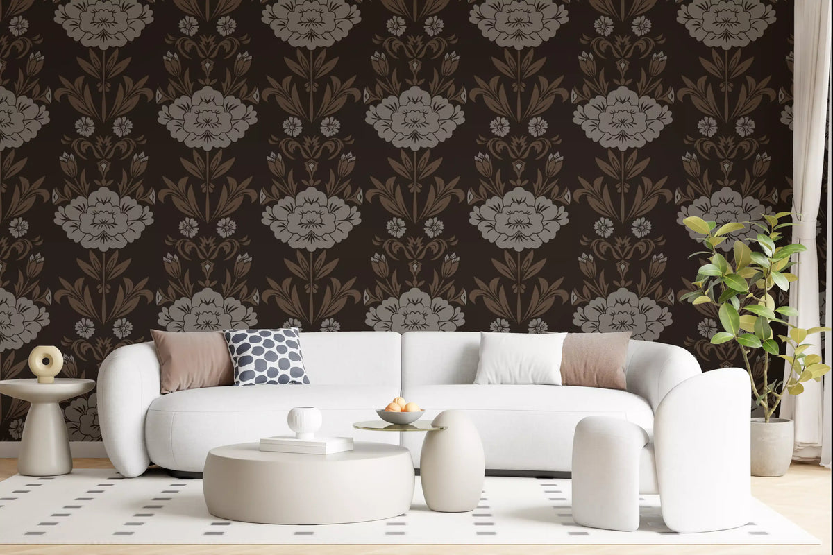 Papel tapiz con motivo floral damasco Choco⁠