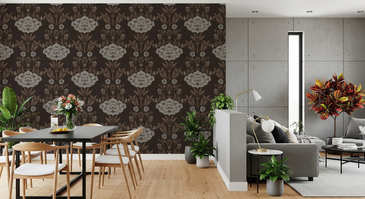 Papel tapiz con motivo floral damasco Choco⁠