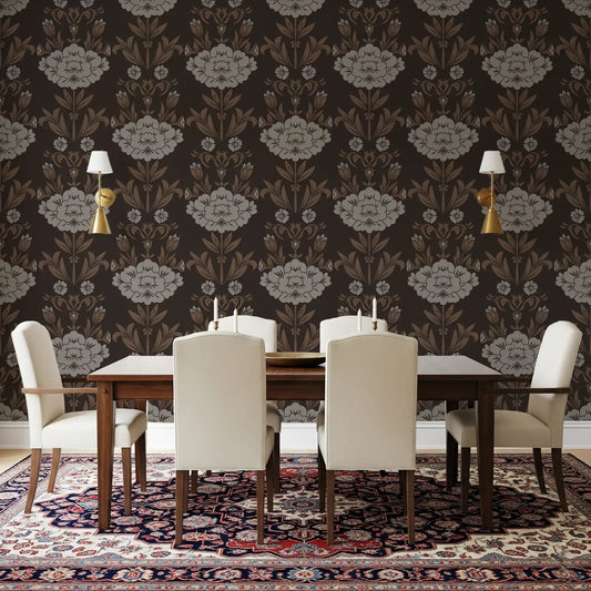 Choco Floral Damask Motif Wallpaper⁠