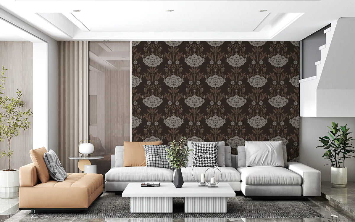 Papel tapiz con motivo floral damasco Choco⁠