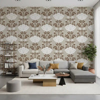 Blumentapete mit Damastmuster in Creme und Braun