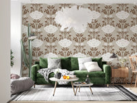Blumentapete mit Damastmuster in Creme und Braun