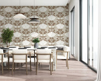 Blumentapete mit Damastmuster in Creme und Braun