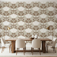 Blumentapete mit Damastmuster in Creme und Braun