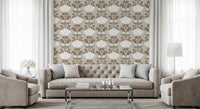 Blumentapete mit Damastmuster in Creme und Braun