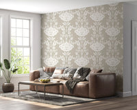 Papel de parede com motivo floral adamascado minimalista
