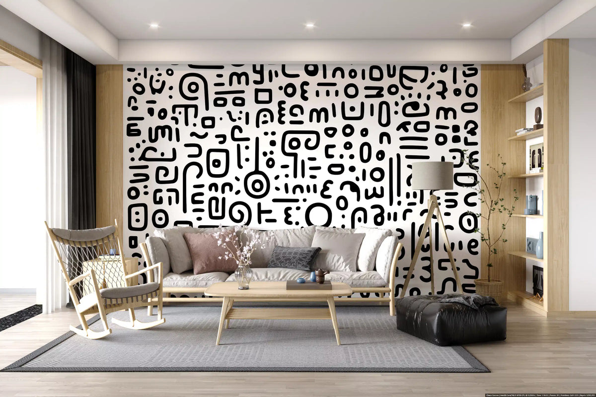 Minimalistisches schwarz-weißes Doodle-Kunst-Wandbild