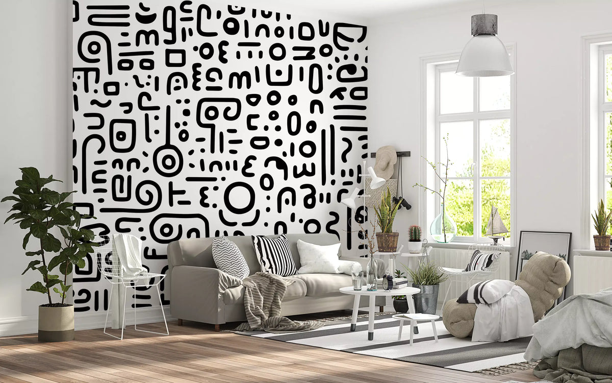 Minimalistisches schwarz-weißes Doodle-Kunst-Wandbild